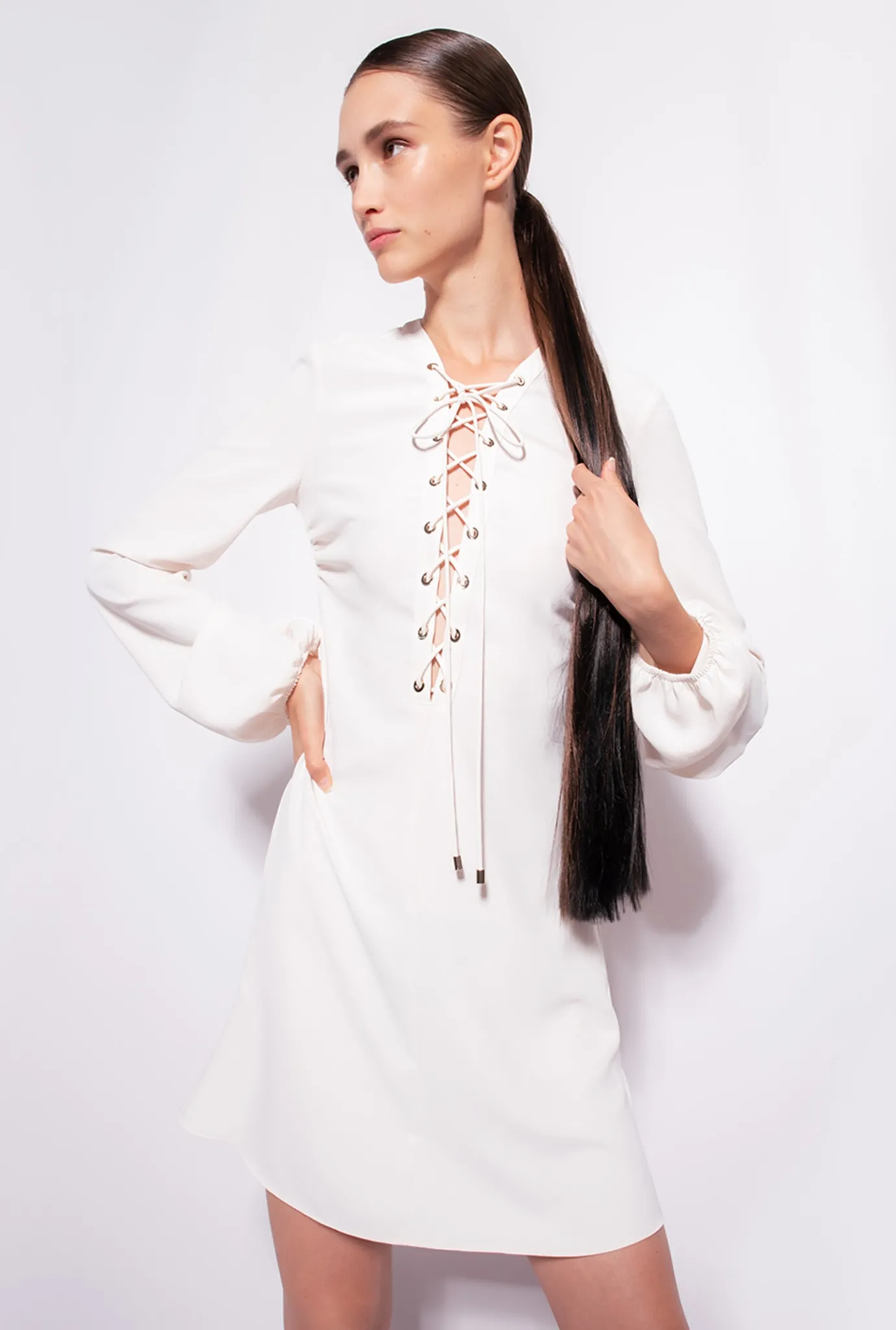 Robes|PINKO Mini-Robe A Lacets Blanc Soie
