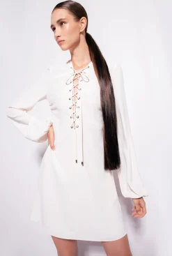 Robes|PINKO Mini-Robe A Lacets Blanc Soie