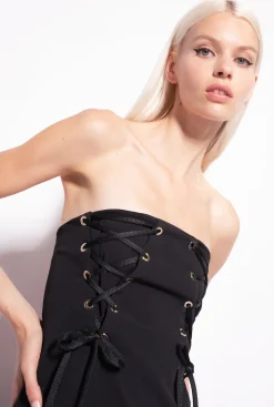 Robes|PINKO Mini-Robe A Lacets Noir Limousine