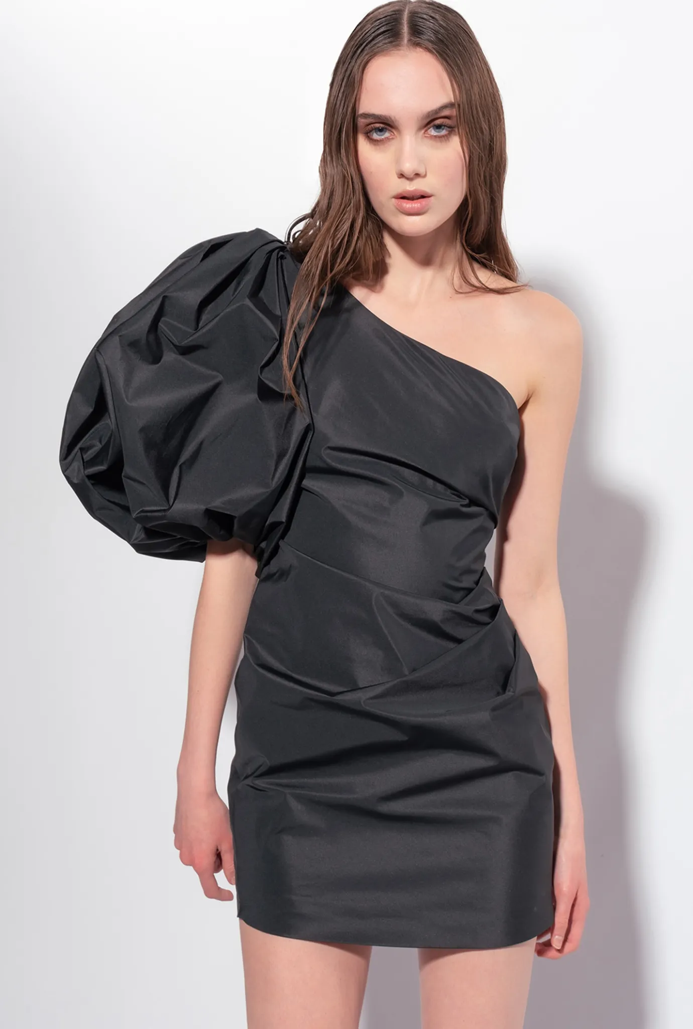 Robes|PINKO Mini-Robe Asymetrique En Taffetas Noir Limousine