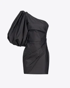 Robes|PINKO Mini-Robe Asymetrique En Taffetas Noir Limousine