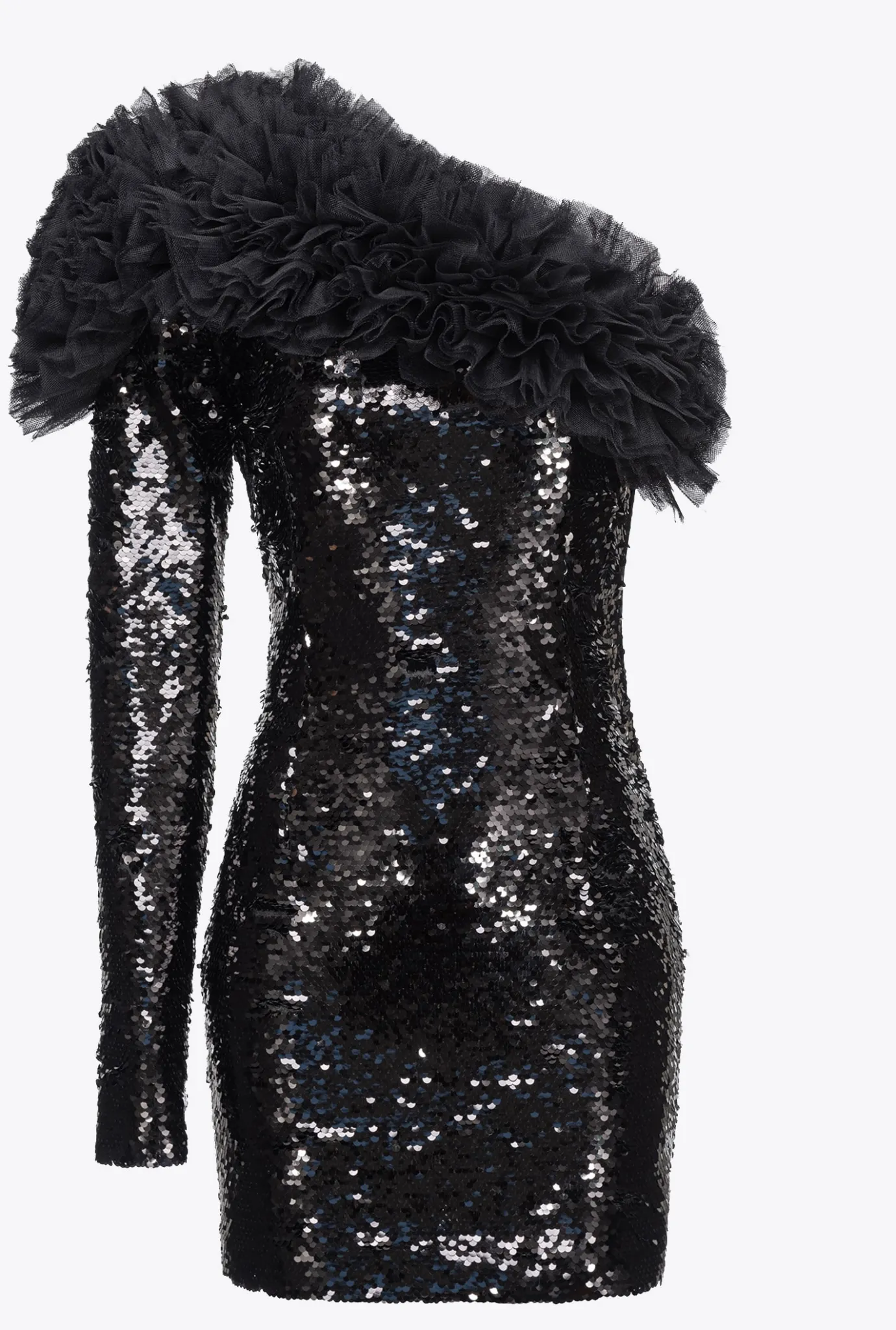 Robes|PINKO Mini-Robe Asymetrique Entierement Pailletee Noir Limousine