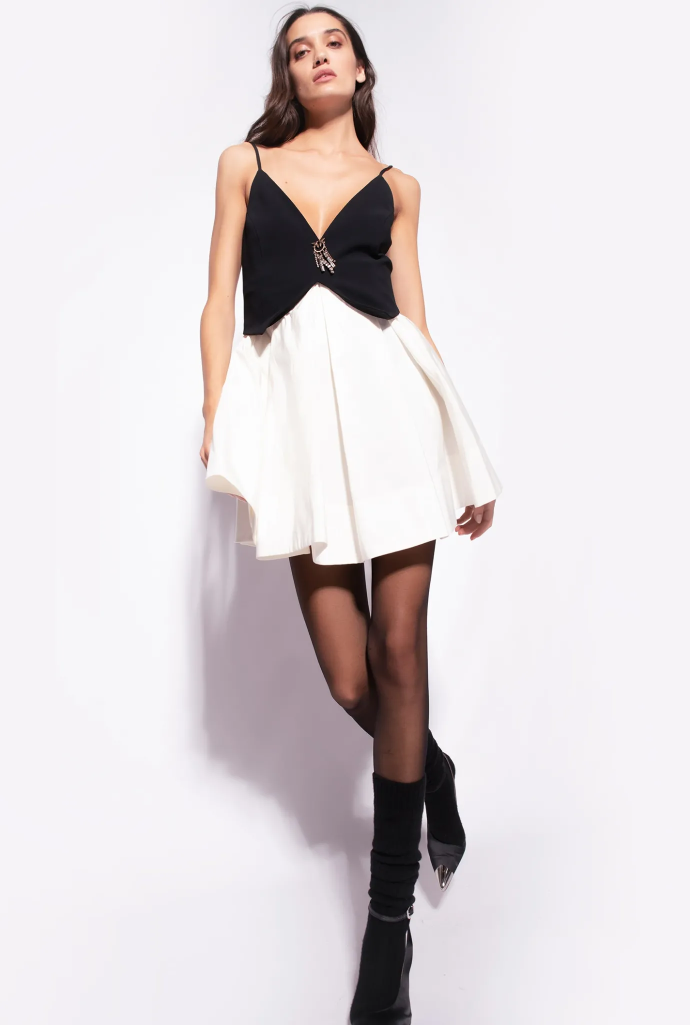 Robes|PINKO Mini-Robe Avec Broche Bijou Blanc/Noir