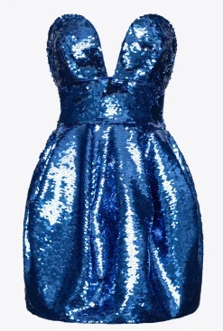 Robes|PINKO Mini-Robe Boule Entierement Pailletee Bleu Surf Sur Le Web