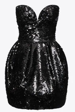Robes|PINKO Mini-Robe Boule Noire Entierement Pailletee Galleria Noir Limousine