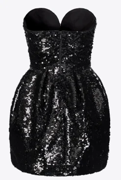 Robes|PINKO Mini-Robe Boule Noire Entierement Pailletee Galleria Noir Limousine