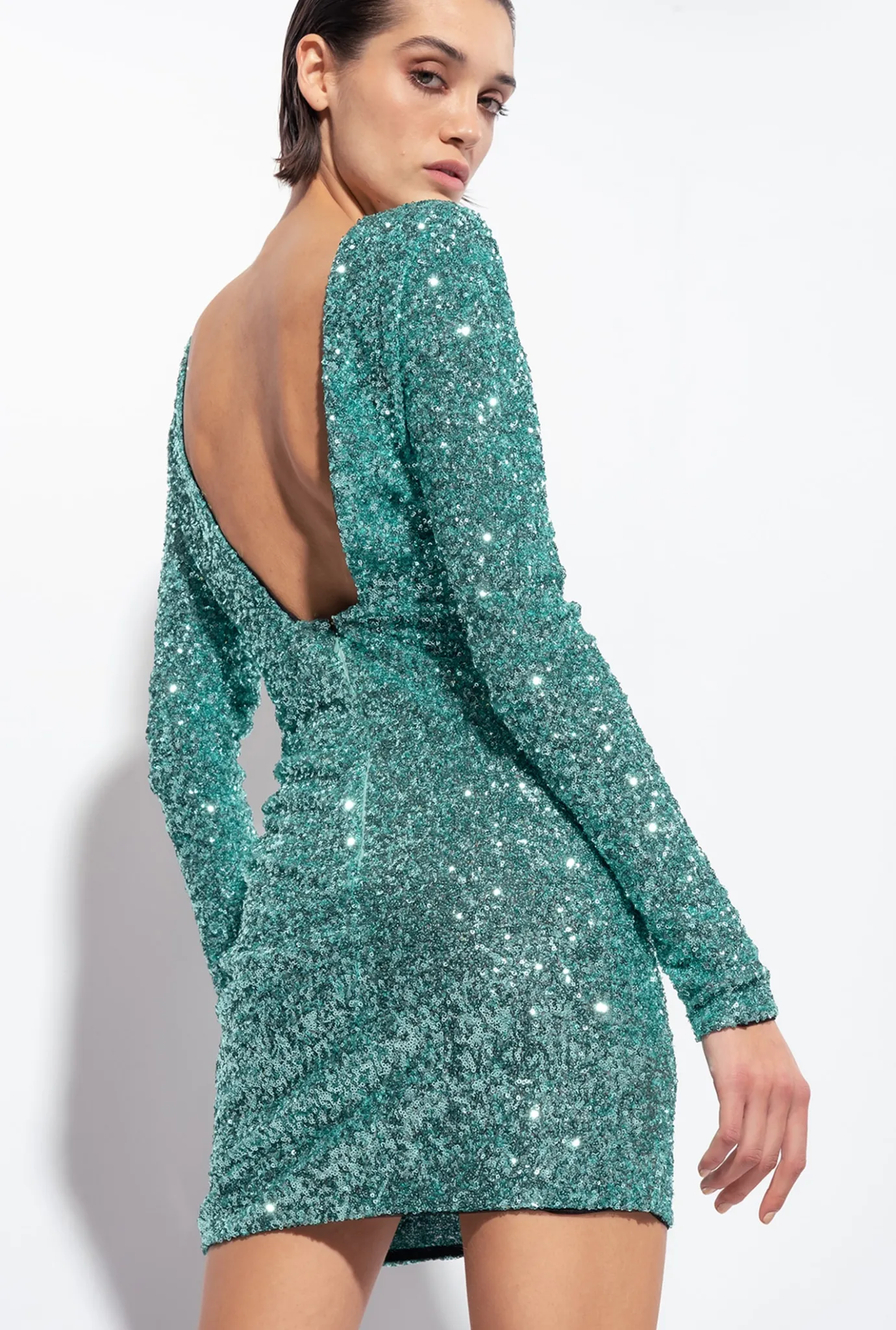 Robes|PINKO Mini-Robe Cache-Coeur Entierement Pailletee Vert Outremer