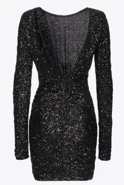 Robes|PINKO Mini-Robe Cache-Coeur Entierement Pailletee Noir Limousine