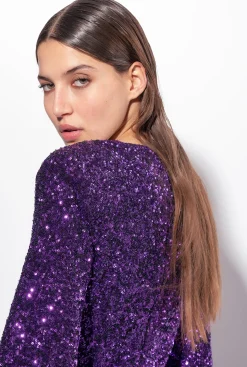 Robes|PINKO Mini-Robe Cache-Coeur Entierement Pailletee Violet Prisme