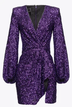 Robes|PINKO Mini-Robe Cache-Coeur Entierement Pailletee Violet Prisme