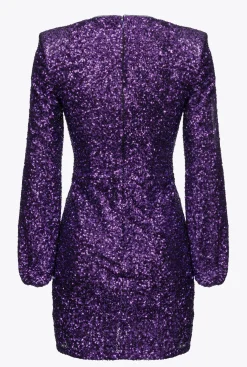 Robes|PINKO Mini-Robe Cache-Coeur Entierement Pailletee Violet Prisme