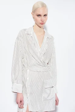 Robes|PINKO Mini-Robe Chemise A Rayures Blanc/Noir