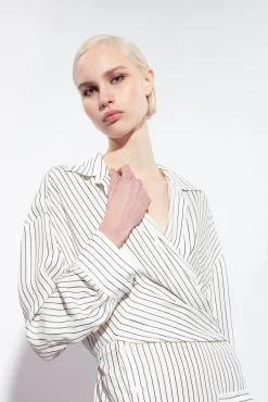 Robes|PINKO Mini-Robe Chemise A Rayures Blanc/Noir