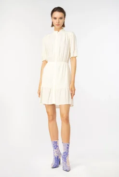 Robes|PINKO Mini-Robe Chemise En Crepe Marocain Blanc Meringue