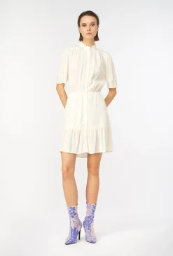 Robes|PINKO Mini-Robe Chemise En Crepe Marocain Blanc Meringue