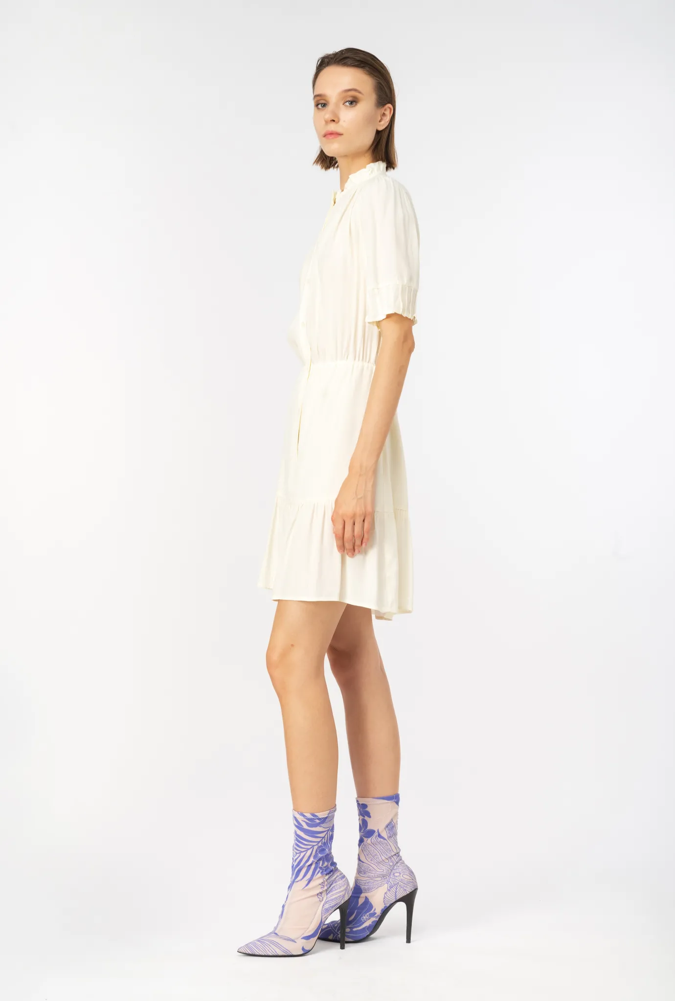 Robes|PINKO Mini-Robe Chemise En Crepe Marocain Blanc Meringue