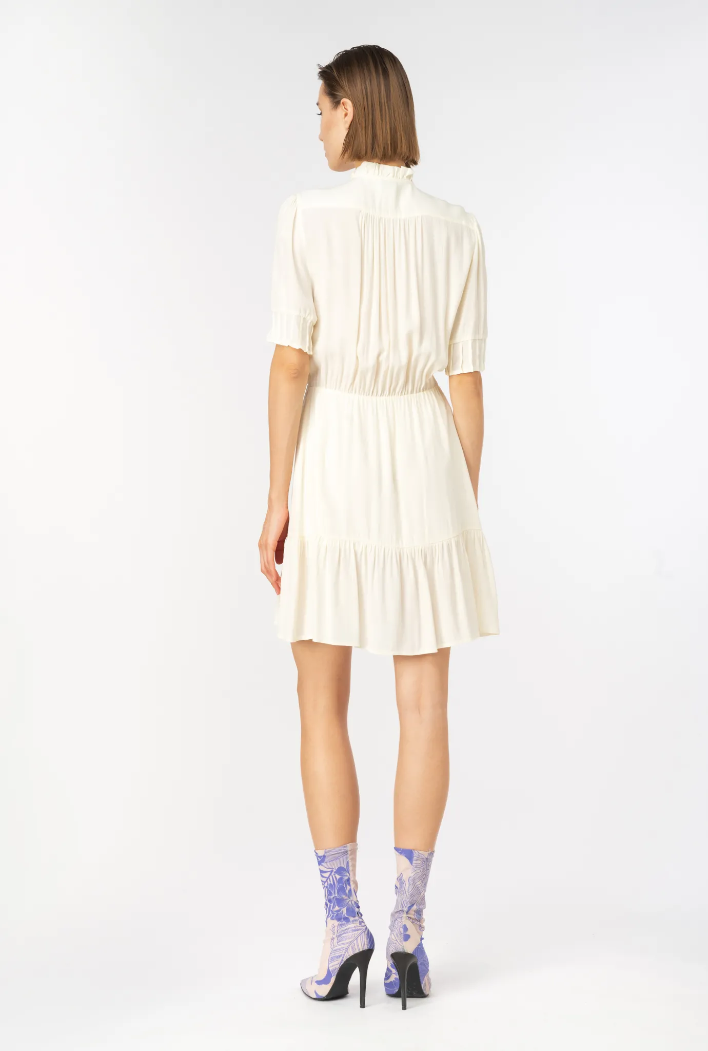Robes|PINKO Mini-Robe Chemise En Crepe Marocain Blanc Meringue