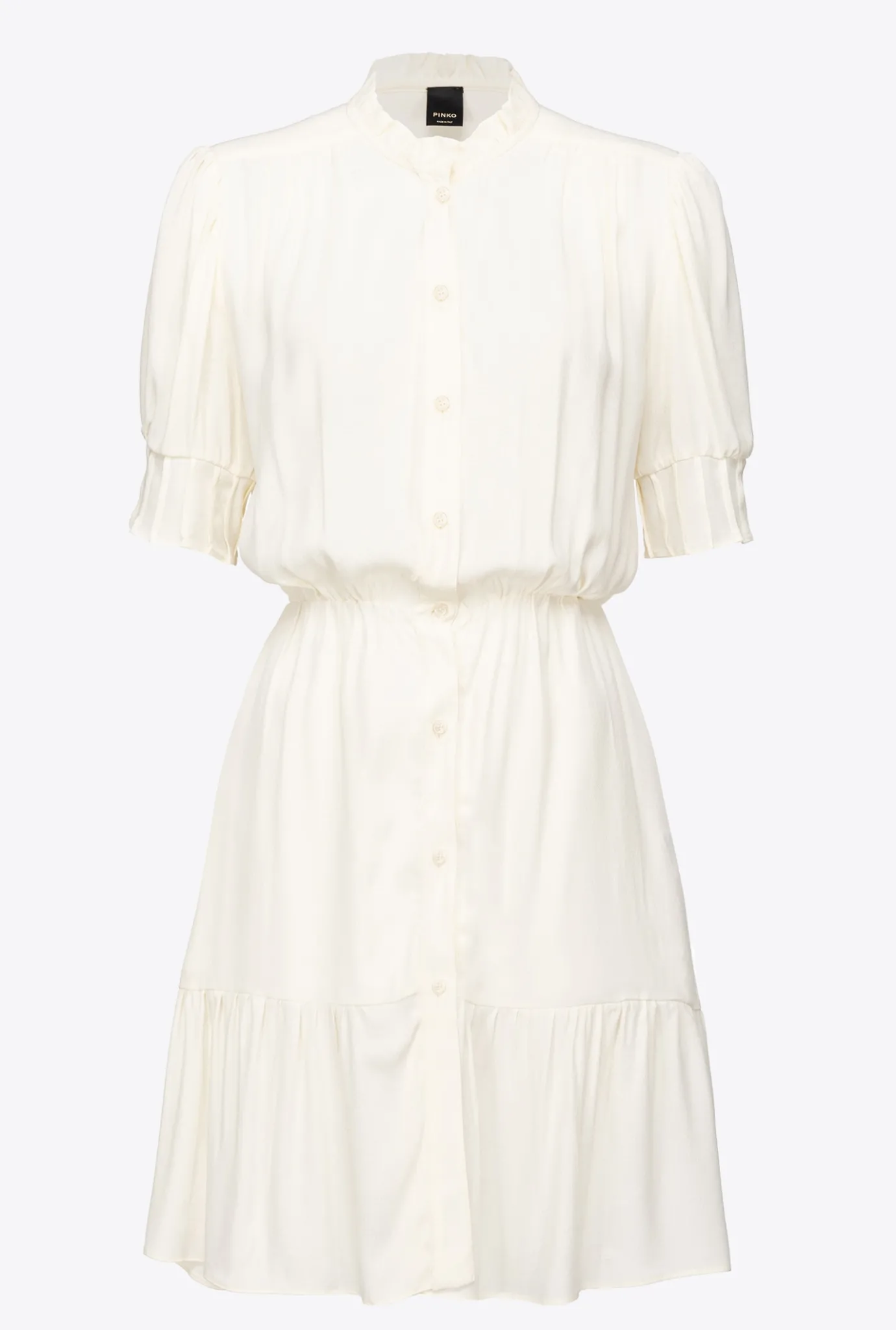 Robes|PINKO Mini-Robe Chemise En Crepe Marocain Blanc Meringue