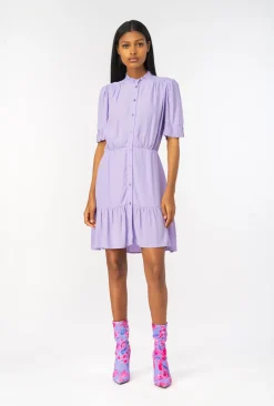 Robes|PINKO Mini-Robe Chemise En Crepe Marocain Violet Tulipe