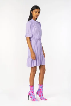 Robes|PINKO Mini-Robe Chemise En Crepe Marocain Violet Tulipe