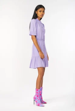Robes|PINKO Mini-Robe Chemise En Crepe Marocain Violet Tulipe