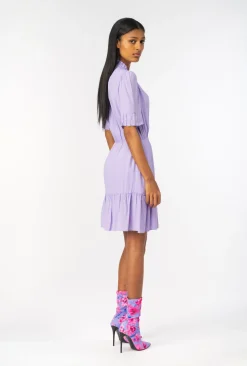 Robes|PINKO Mini-Robe Chemise En Crepe Marocain Violet Tulipe