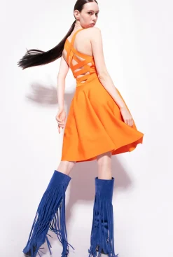 Robes|PINKO Mini-Robe Croisee Au Dos Orange Vibrant