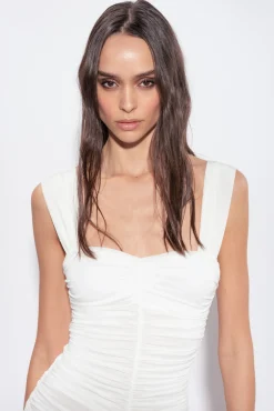 Robes|PINKO Mini-Robe Drapee En Jersey Blanc Brill.