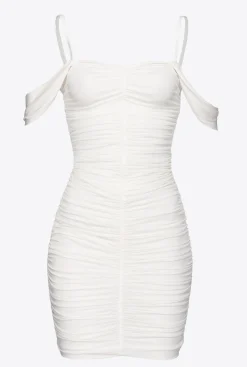 Robes|PINKO Mini-Robe Drapee En Jersey Blanc Brill.