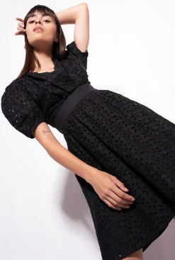 Robes|PINKO Mini-Robe En Broderie Anglaise Noir Limousine