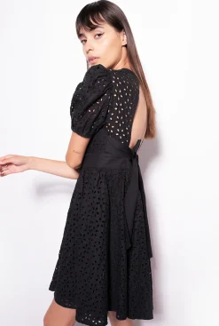 Robes|PINKO Mini-Robe En Broderie Anglaise Noir Limousine
