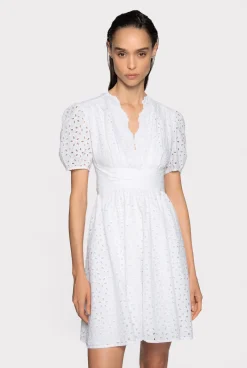 Robes|PINKO Mini-Robe En Broderie Anglaise Blanc Brill.