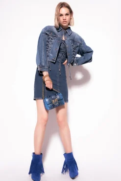 Tailleurs Et Ensembles|PINKO Mini-Robe En Denim A Lacets Delavage Vintage Moyen/Clair