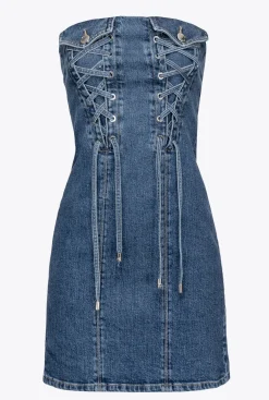 Tailleurs Et Ensembles|PINKO Mini-Robe En Denim A Lacets Delavage Vintage Moyen/Clair