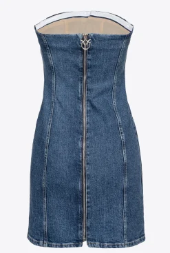 Tailleurs Et Ensembles|PINKO Mini-Robe En Denim A Lacets Delavage Vintage Moyen/Clair