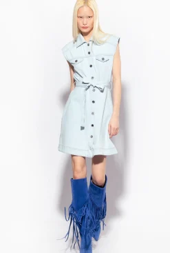 Robes|PINKO Mini-Robe En Denim Leger Vintage Delavage Bleach Moyen