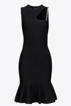 Robes|PINKO Mini-Robe En Maille Avec Chaine Noir Limousine