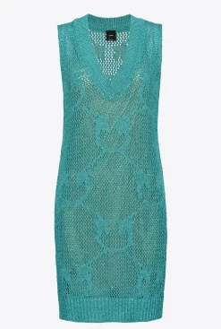Robes|PINKO Mini-Robe En Maille Filet Bleu Ciel-Marine