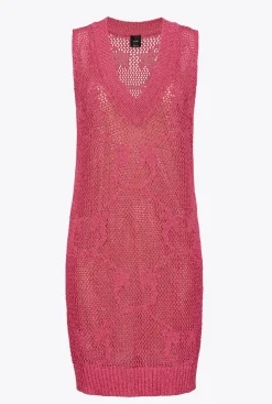 Robes|PINKO Mini-Robe En Maille Filet Rouge Framboise