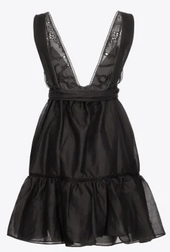 Robes|PINKO Mini-Robe En Mousseline Noir Limousine