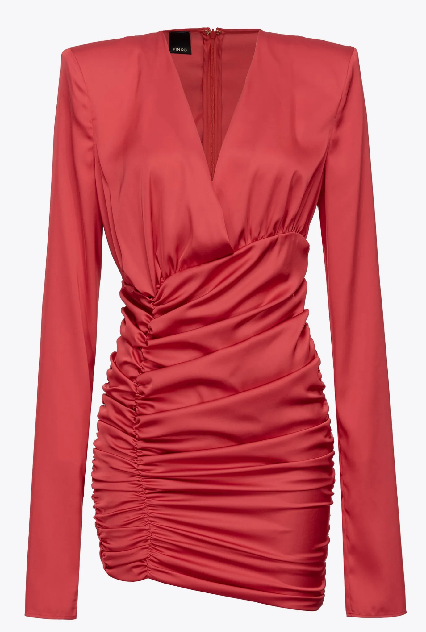Robes|PINKO Mini-Robe En Satin Stretch Rouge Chili