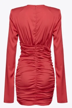 Robes|PINKO Mini-Robe En Satin Stretch Rouge Chili