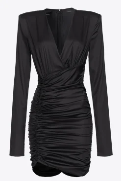 Robes|PINKO Mini-Robe En Satin Stretch Noir Limousine