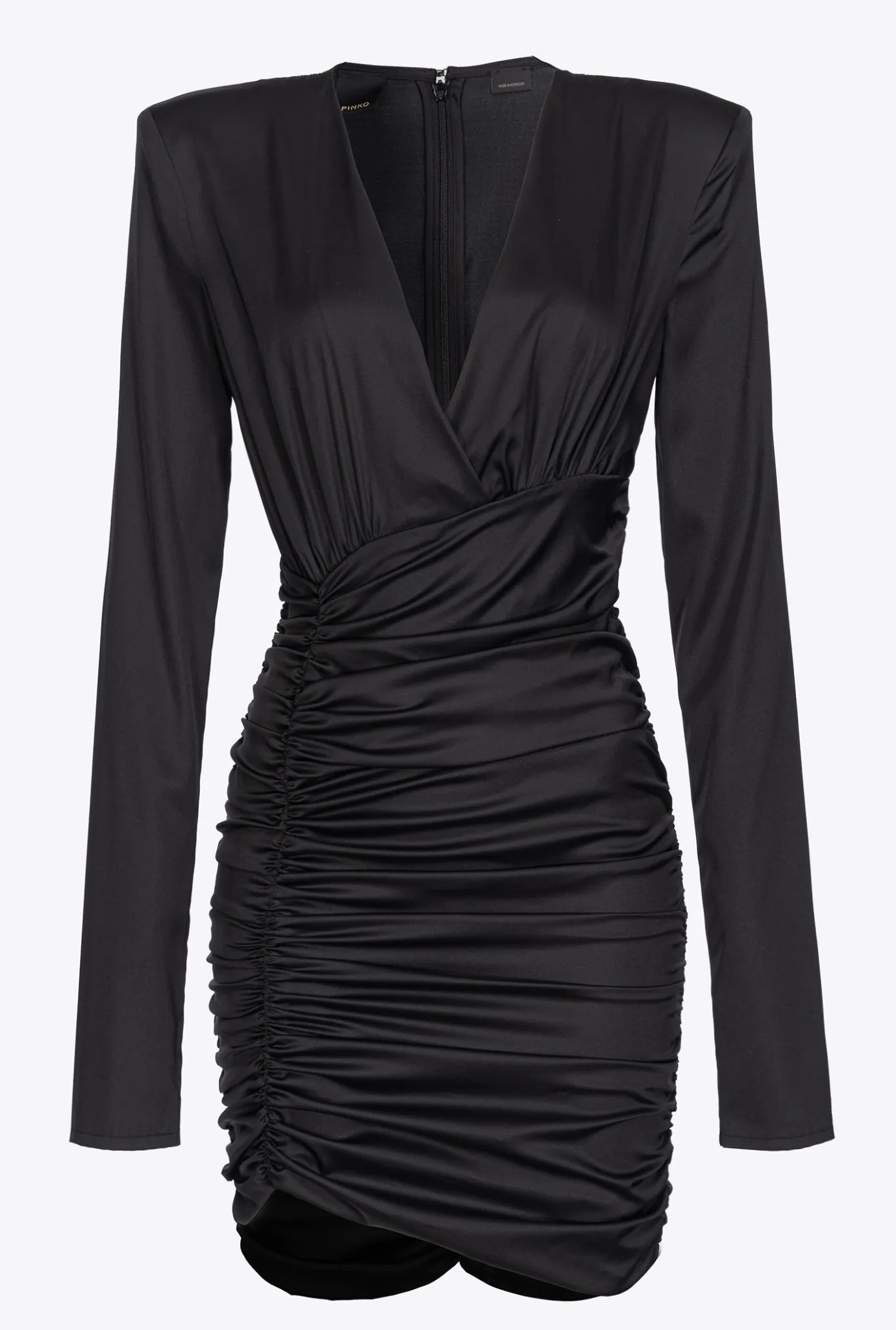 Robes|PINKO Mini-Robe En Satin Stretch Noir Limousine