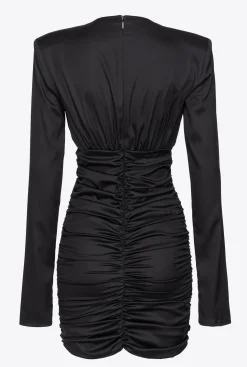 Robes|PINKO Mini-Robe En Satin Stretch Noir Limousine