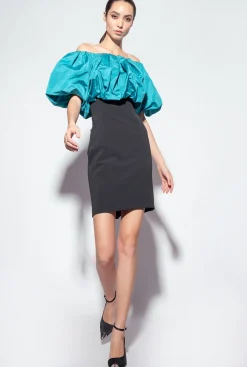 Robes|PINKO Mini-Robe En Taffetas Galleria Noir/Sarcelle