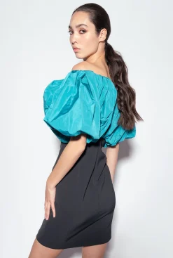Robes|PINKO Mini-Robe En Taffetas Galleria Noir/Sarcelle
