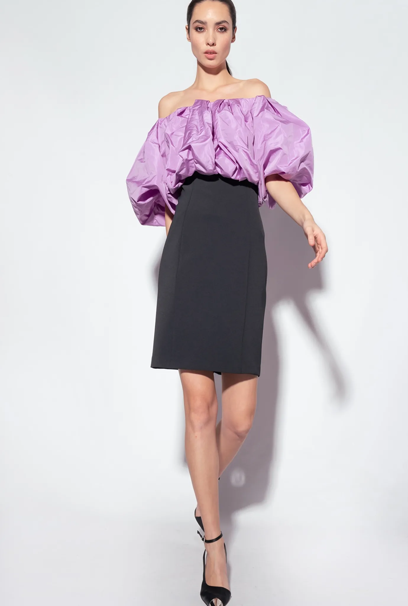 Robes|PINKO Mini-Robe En Taffetas Galleria Noir/Lilas
