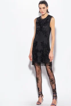 Tailleurs Et Ensembles|PINKO Mini-Robe En Tulle A Broderie Facon Tatouage Noir Limousine