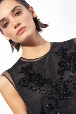 Tailleurs Et Ensembles|PINKO Mini-Robe En Tulle A Broderie Facon Tatouage Noir Limousine
